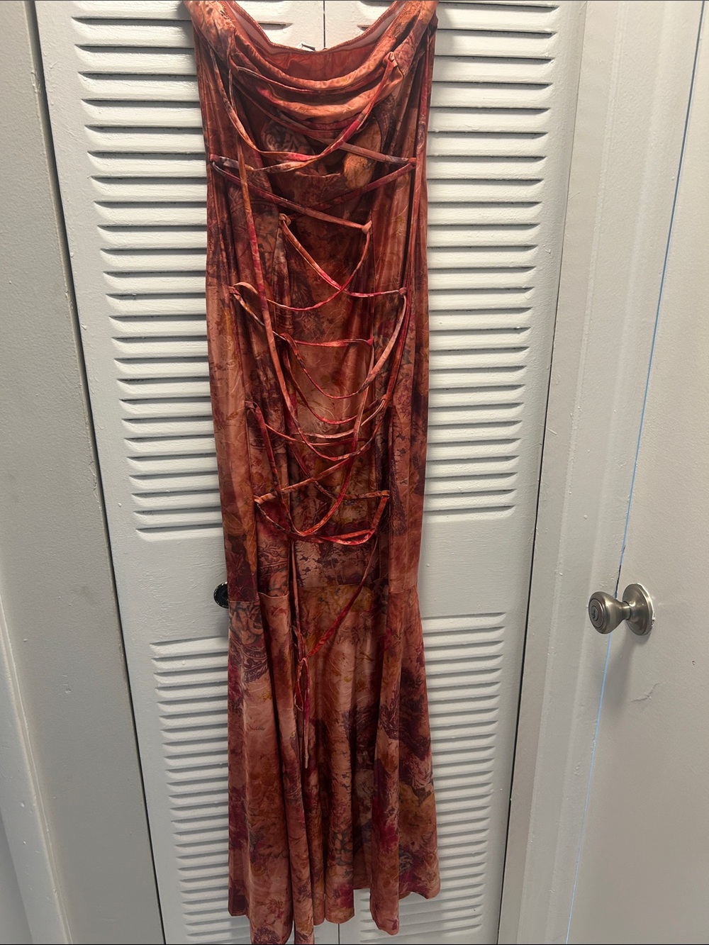 Fashion Nova Rust Red and Burnt Orange Maxi Dress with Laced Back - Picture 3 of 3
